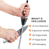 Orange Ninja Knife Honing Rod 10-inch with Angle Guides 17° & 20°- Knife Sharpening Steel